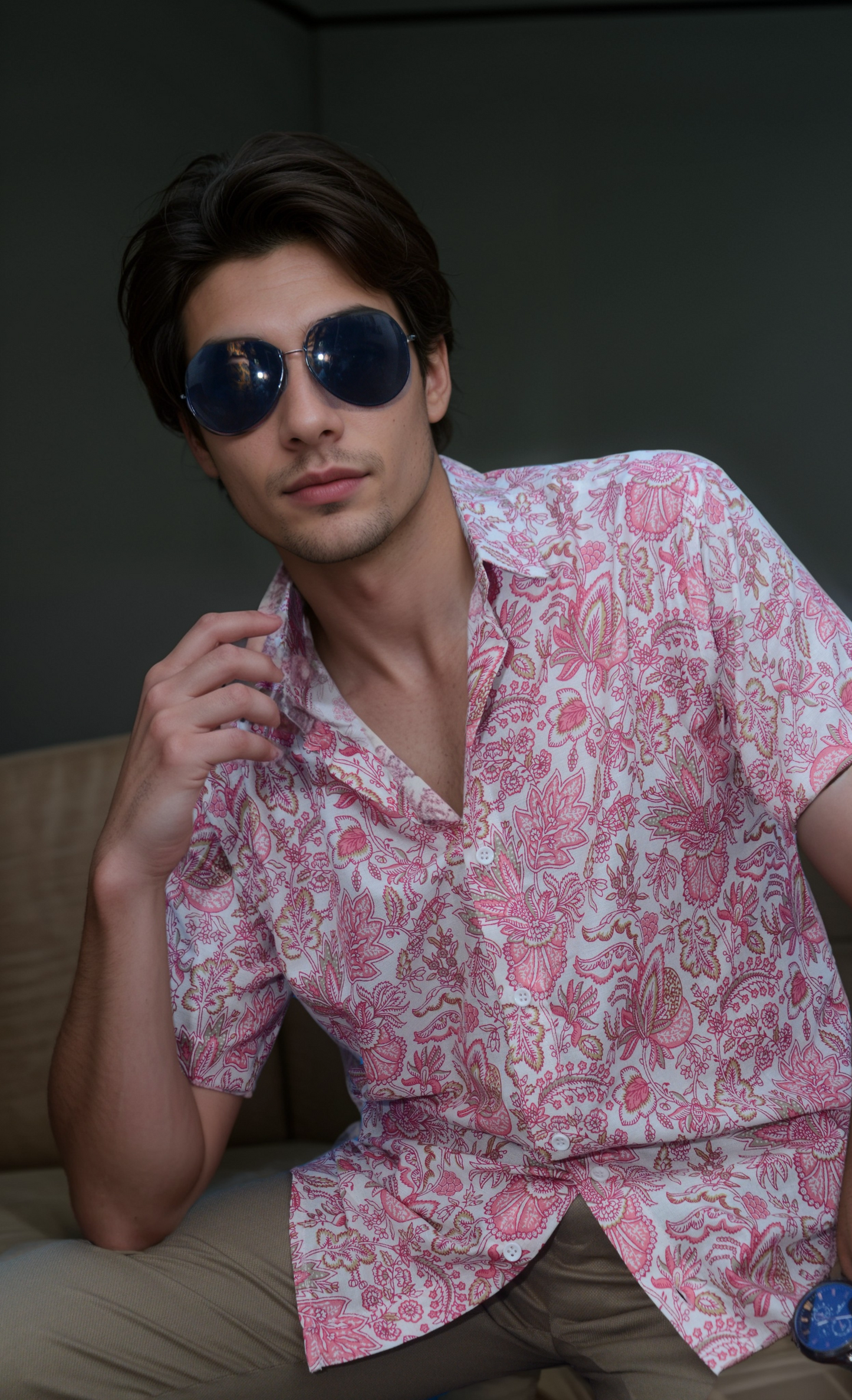 Half-Sleeve Soft Viscose Floral Printed Shirt pair-set of 2