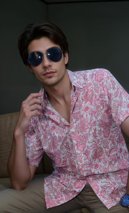 Half-Sleeve Soft Viscose Floral Printed Shirt pair-set of 2